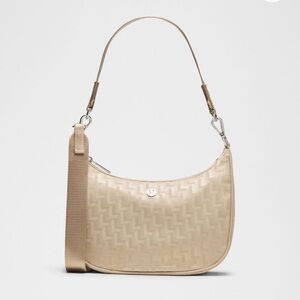 Essentials Tan Monogram Shoulder Bag, Geo pattern jacquard sheer oak